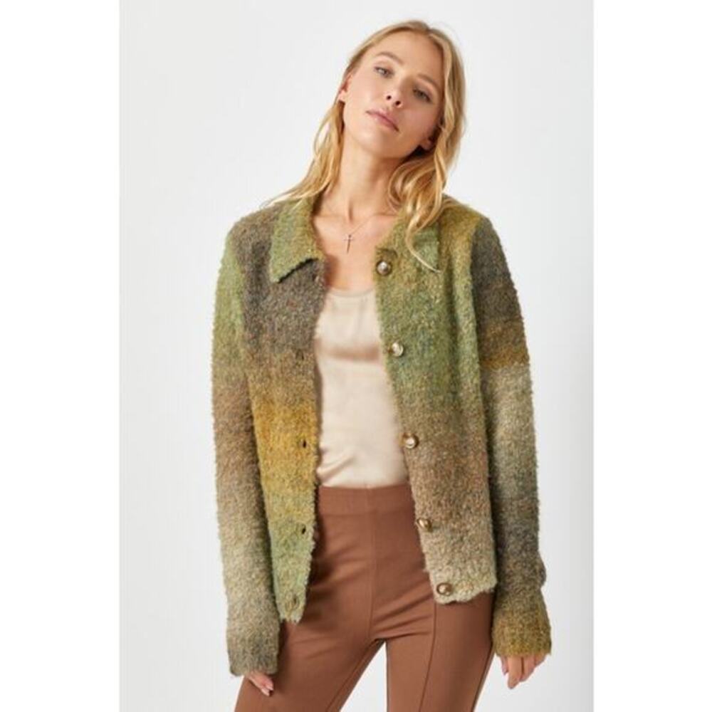 Mystree Olive Size Small Fuzzy Collared Cardigan
